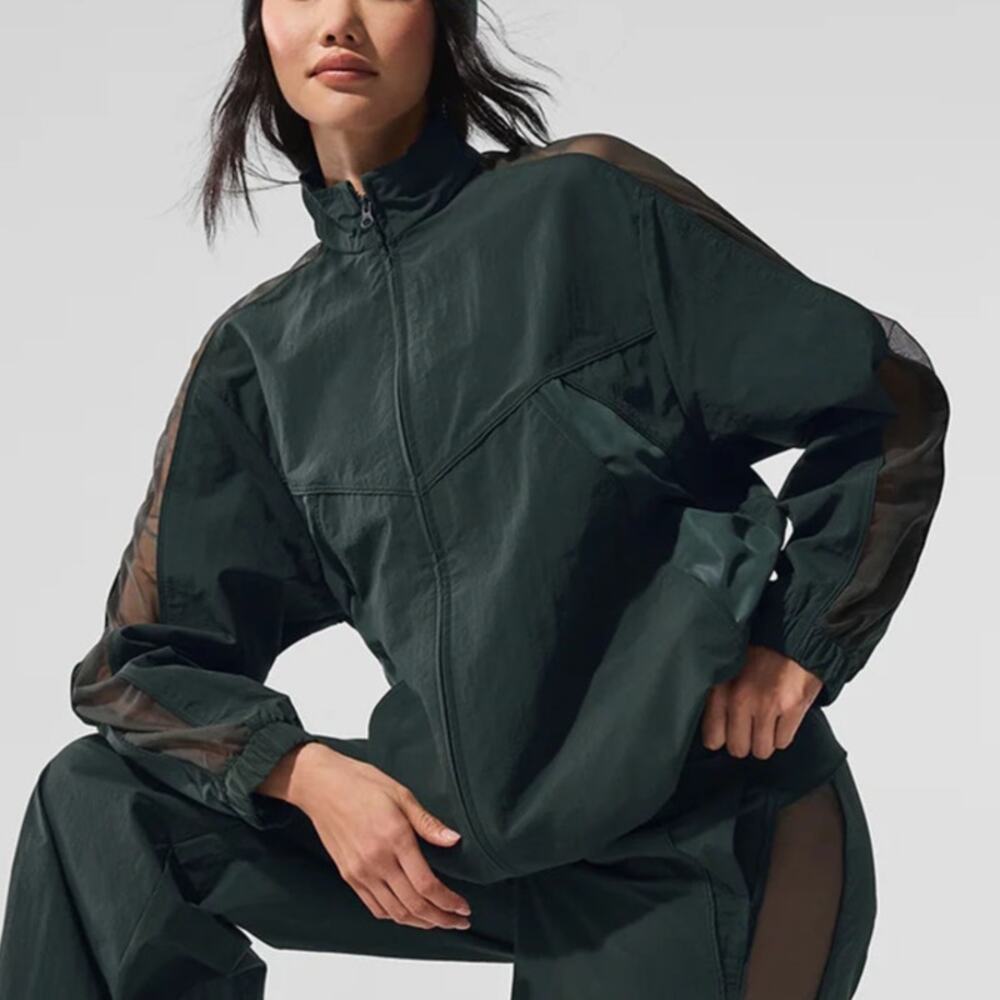 Alo Yoga Origin Full-Zip Track Jacket Size XXS Charcoal Green Windbreaker $198